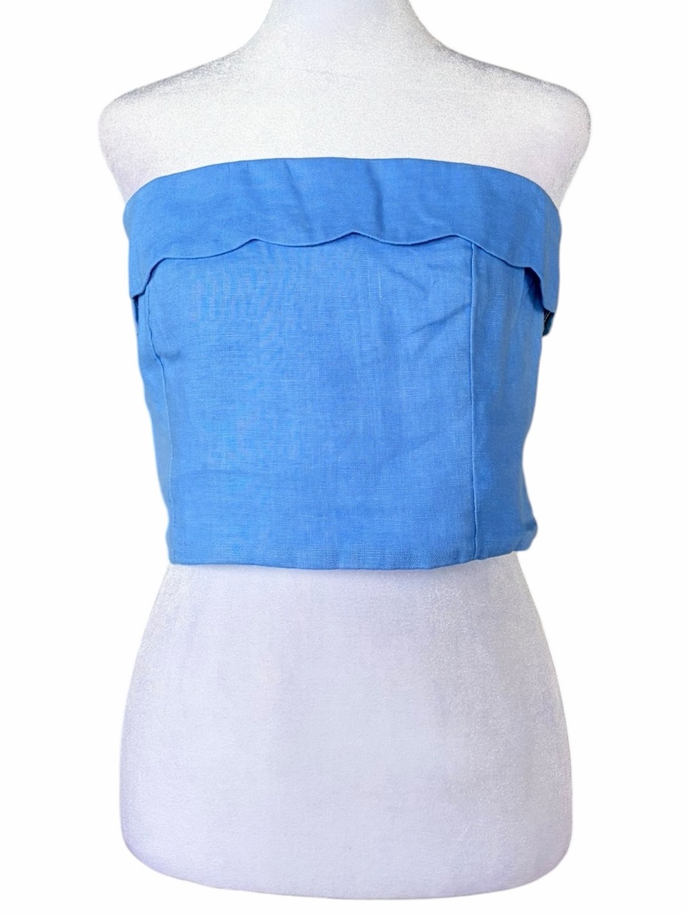 Abercrombie & Fitch Linen Bright Blue Strapless Ruffle Crop Top